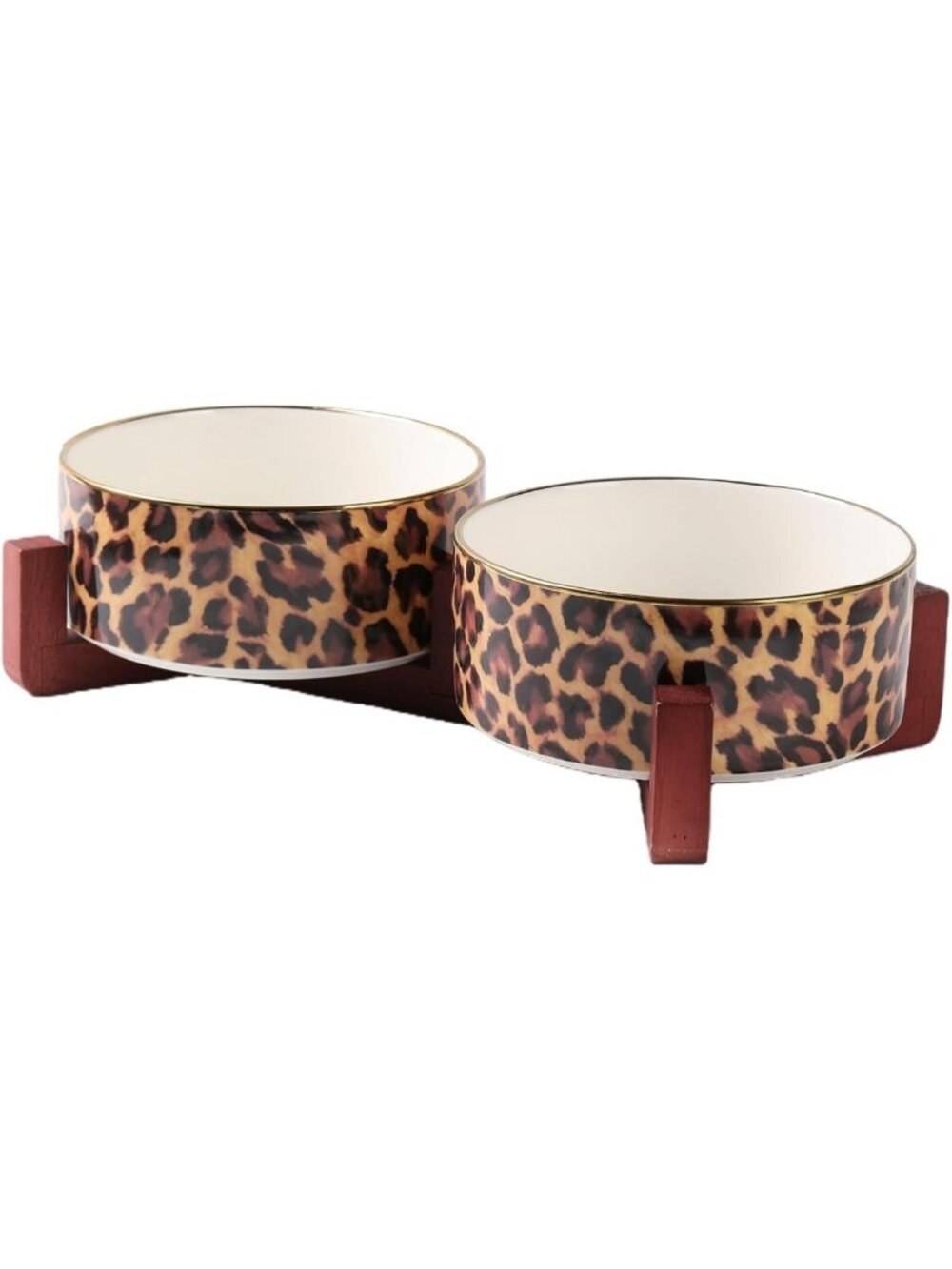Stylish Ceramic Dog Bowl Set with Wooden Stand - 4 Cup Pet Food & Water Dish